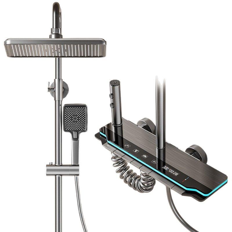 Gray Atmosphere Lighting All-Copper Shower Set with Thermostatic Digital Display and Pressurized Rain Shower Head