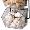 M-Modern-3 Compartments Wall Mounted Ginger Garlic Container Countertop Onion And Potato Storage Box With Metal Rack Durable Len