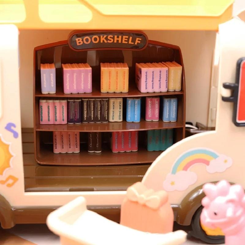 New Forest Animal Outdoor Station Wagon School Bus Set DIY Simulation Furniture Girl Play House Toys Kid Birthday Gift