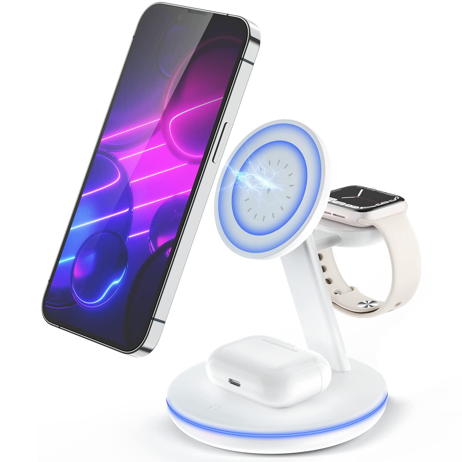 

W309 3-in-1 15W Max Magnetic Wireless Charger with Ambient Light for Apple Watch/Mobile Phone/Earbuds