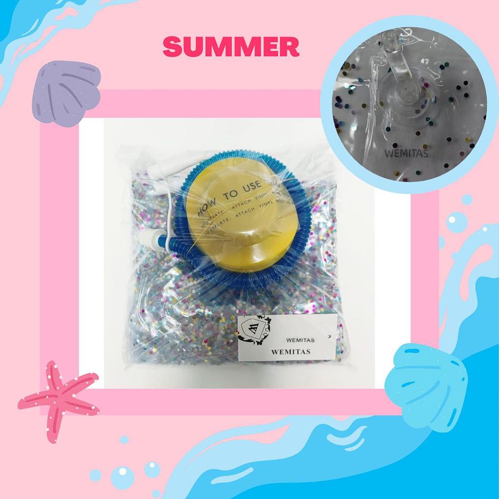 wemitas Adult Includes Repair and Set Float, 100cm, Large, Stylish, Sparkly, Transparent, Inflator, Tape, (Silver)