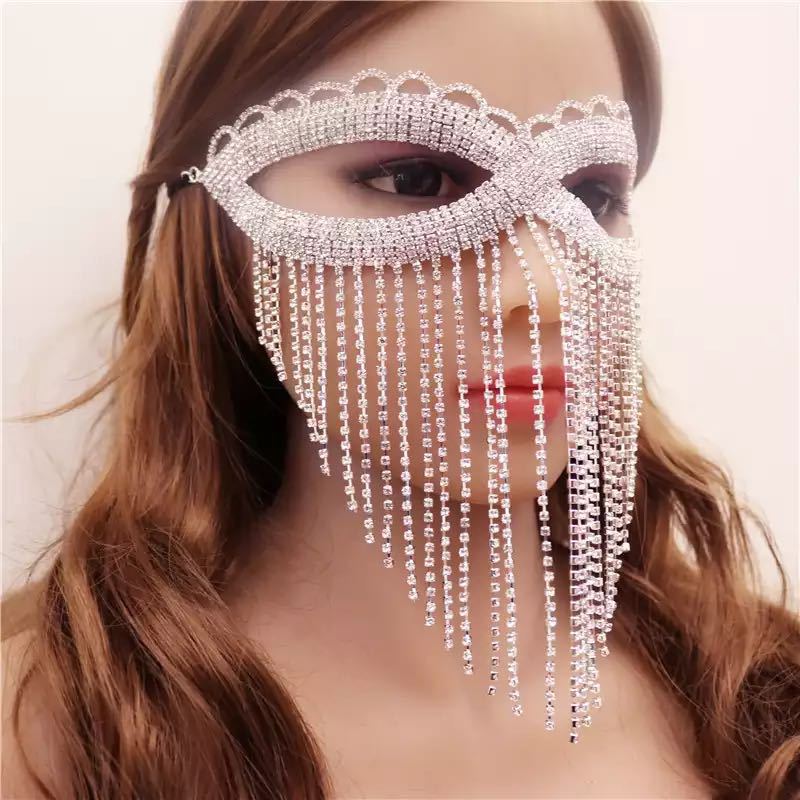 New Accessories Fringed Rhinestone Eye Mask Creative Face Mask Nightclub Party Flash Diamond Mask