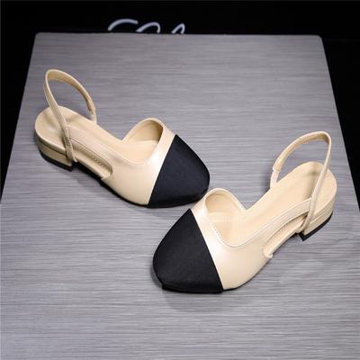 Sandali da donna 2024 a tacco basso, baotou, a fondo piatto, color block, con tacco grosso