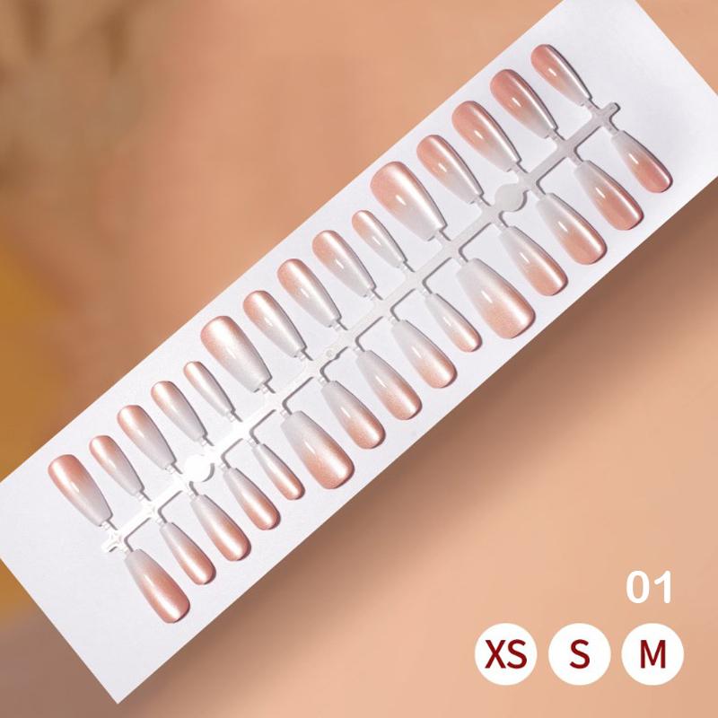 30Pcs Fake Nails French Style Gradient Cat Eyes Press On Full Cover Artificial Three Sizes Available False Nails Nail Enthusias