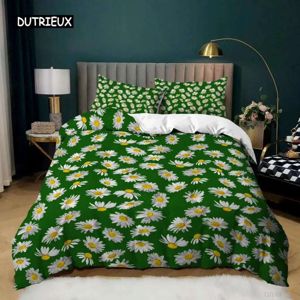 Daisy Duvet Cover Set Natural Daisy Bedding Microfiber Queen King Size Quilt Cover Small Fresh Flower Theme