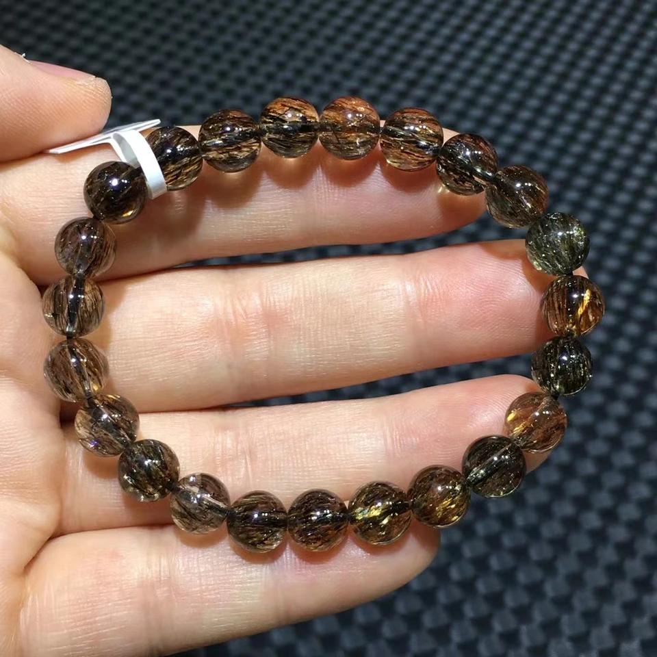 8mm Natural Black Gold Rutilated Copper Quartz Bracelet Clear Round Beads Women Man Super 7 Seven Bracelet AAAAAA