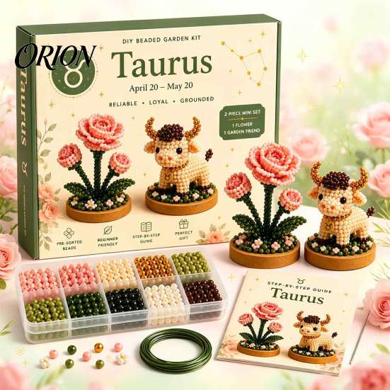 Relaxing Stress Relief Art Kits 12 Zodiac Signs DIY Beaded Garden Kit, 3D Astrology Flower Craft Plastic Ornament Crafting Materials Handmade Bead Kit