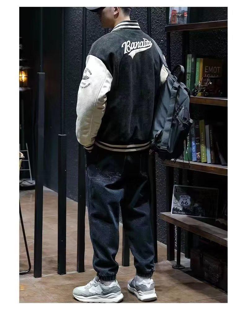 Men's Suede Embroidered Retro Bomber Jacket - Spring/Autumn