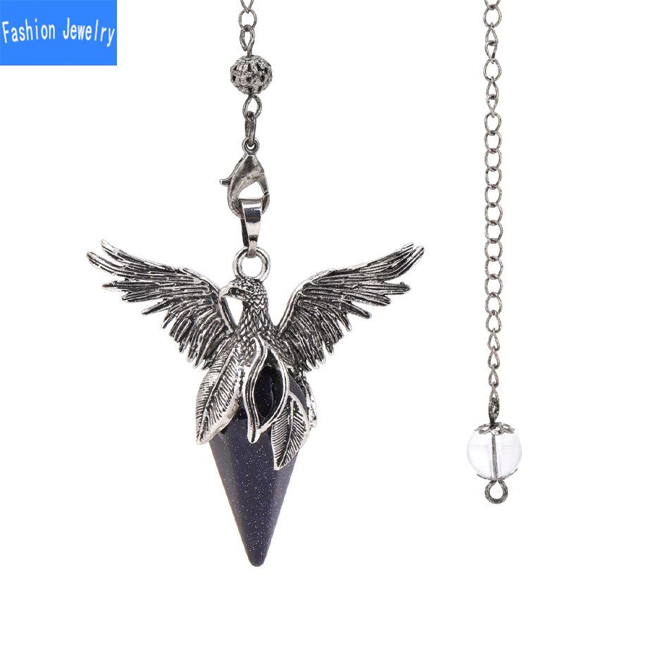 Natural crystal stone hexagonal cone phoenix wings pendant retro pendulum peace dove pendant