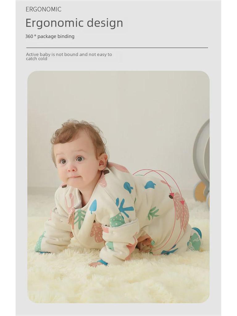 Inxiuli Babyschlafsack aus reiner Baumwolle, geteilte Beine, Anti-Kick, verdickt für Herbst und Winter