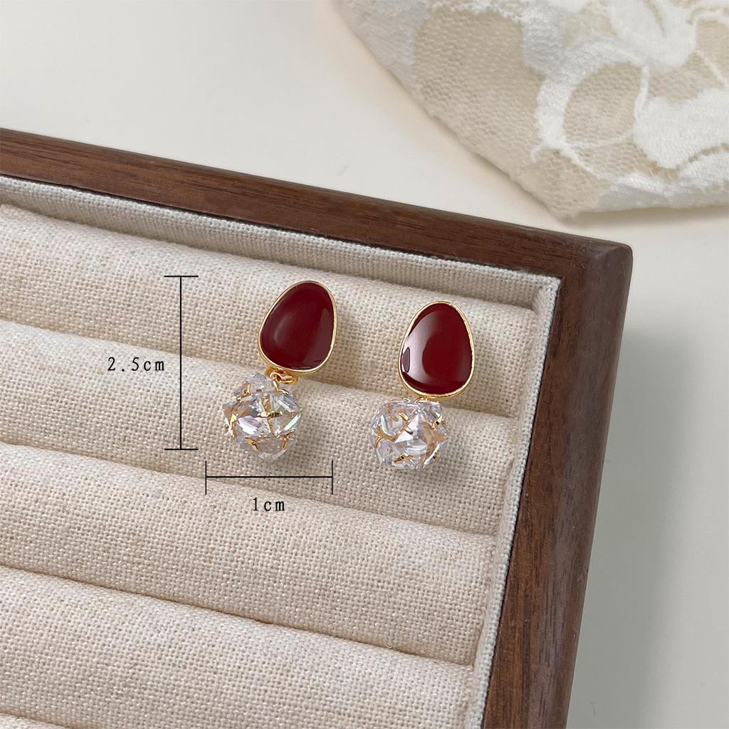 Ancola Red Drop Earrings: Women's Retro Chic, Fair-Skin Enhancing, Luxury Ear Jewelry.