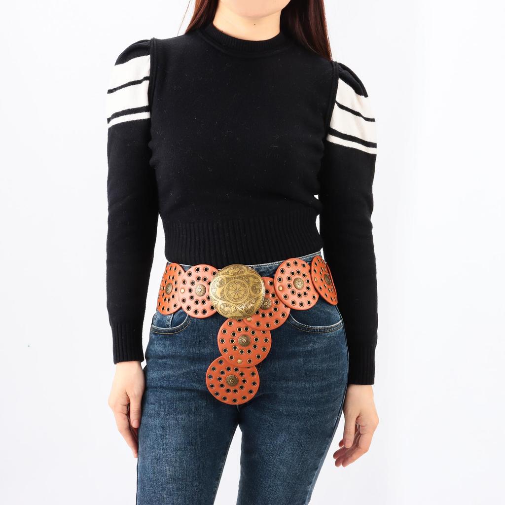 Exaggerated Cowboy Hollow Belt Y2K Wide Disc Belt Cowboy Wide Disc Belt Disc Belt  for Women