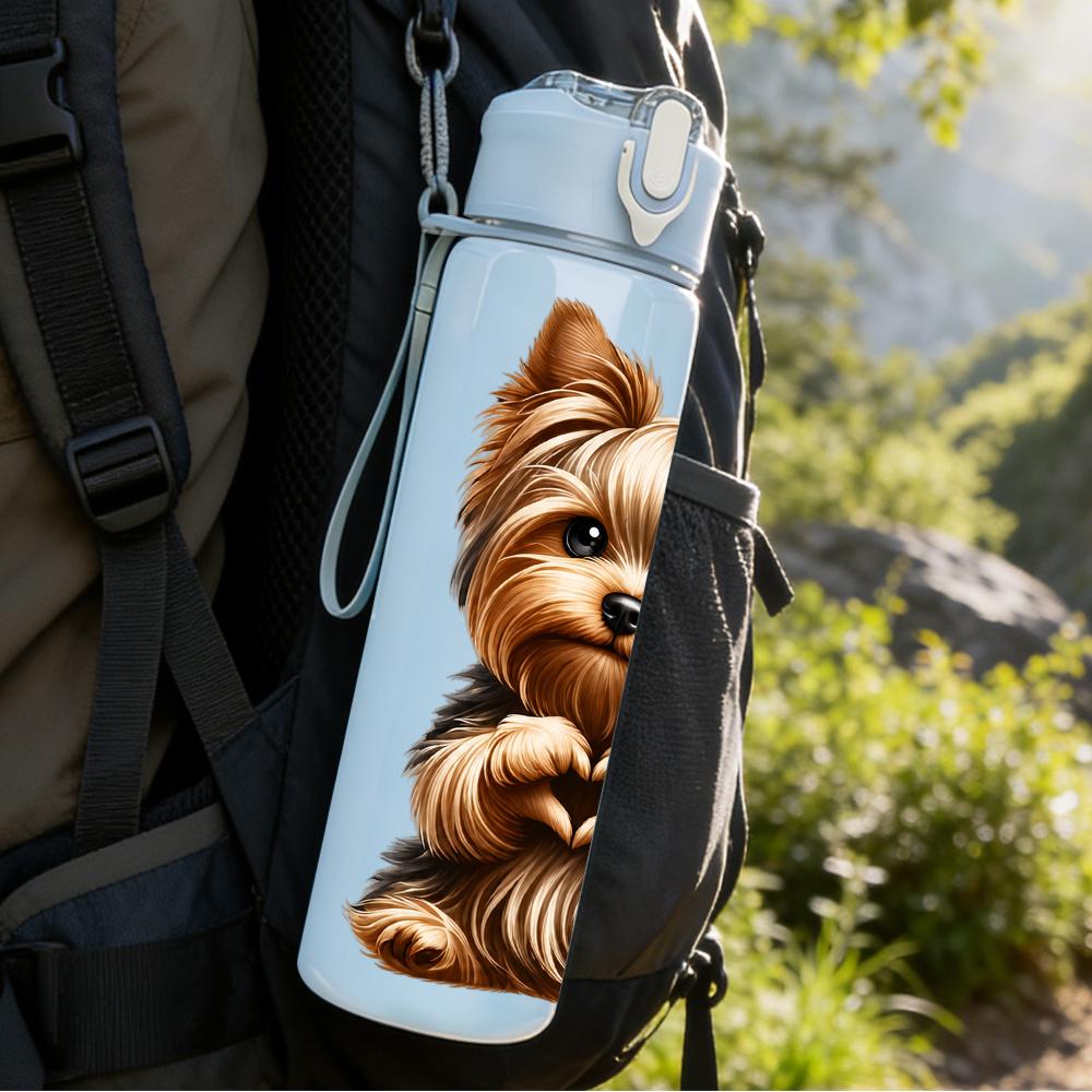 1PZ Cucciolo Yorkshire Terrier Ritratto 750ml Plastica Colorata Borraccia Sportiva Tappo Flip con Cannuccia Anti-perdita Adatta per Sport Ufficio Uso Domestico