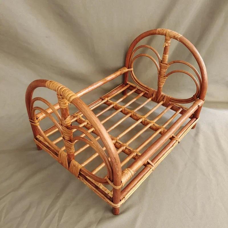1pc Handmade Vintage Rattan Posing Bed Infant Photography Prop Studio Photo Background Accessory Baby Boy Girl Photo Shoot Tool