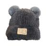 Women Knitted Hat Windproof Warm Solid Color Elastic Winter Hat Bear Ear Decor Cold Weather Plush Hat