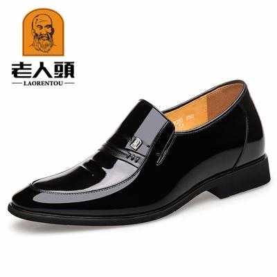 Old Man's Head Velvet Men's Shoes Business Dress Leather Shoes Men's Pointed Head Leather Shoes Inner Height-increasing Shoes 6CM Bright Leather 17020