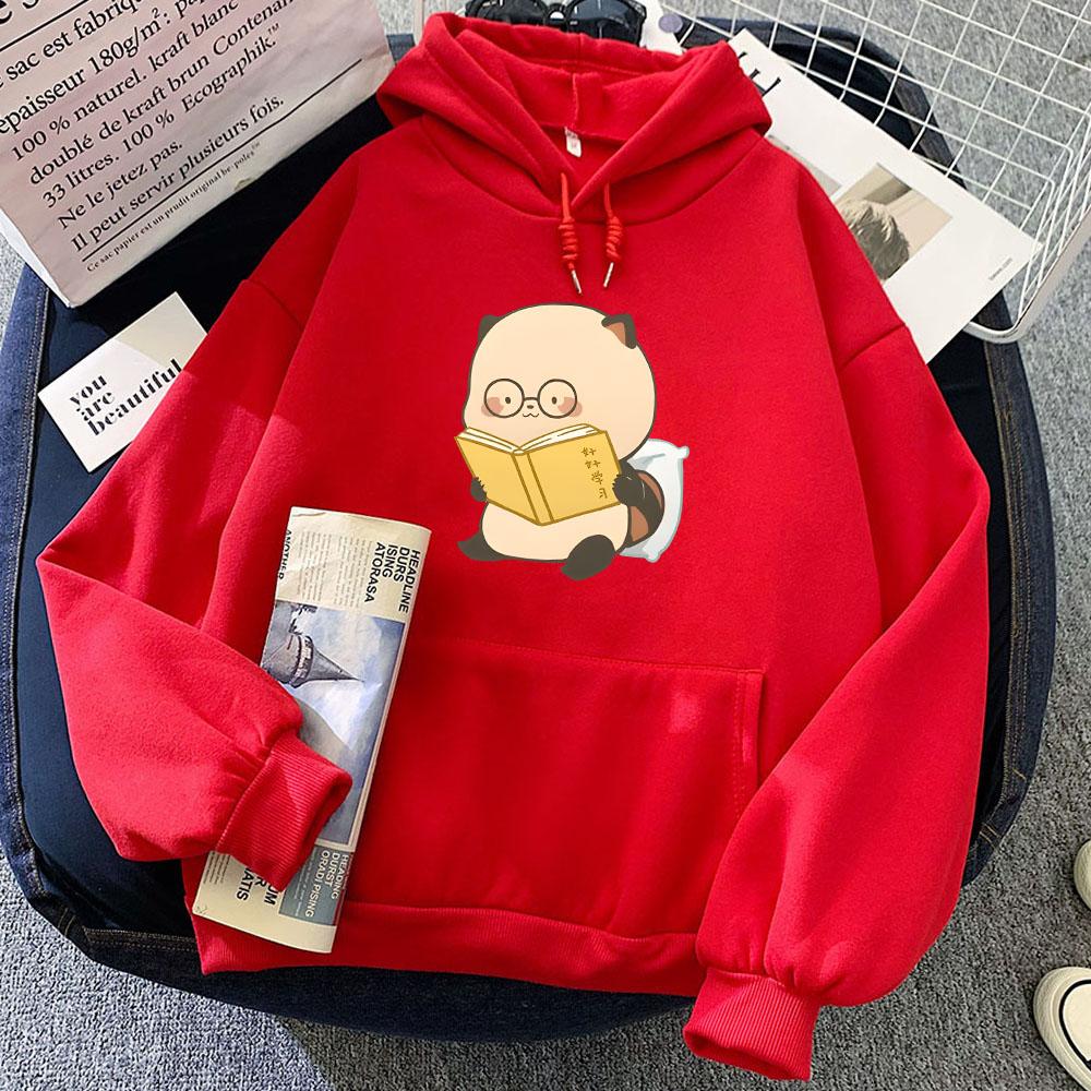 Raccoon Reading Graphic Hoodies Women/Men Casual Long  Sleeve Sweatshirts Winter Fleece Comfortable Hooded Tops