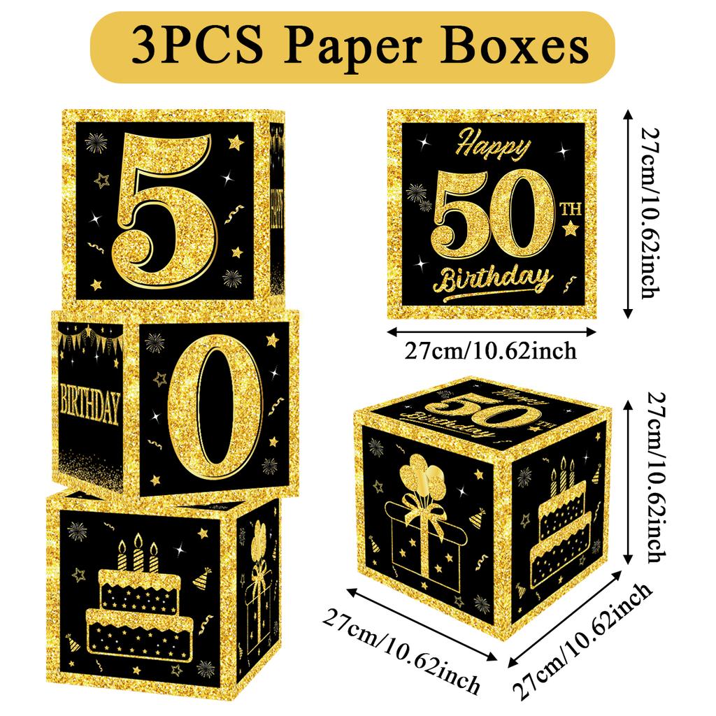 Black Gold Birthday Number Box Happy DIY 0-9 Birthday Party Decoration Kids Adults Birthday Party 18 30 40 50 Anniversary Decor