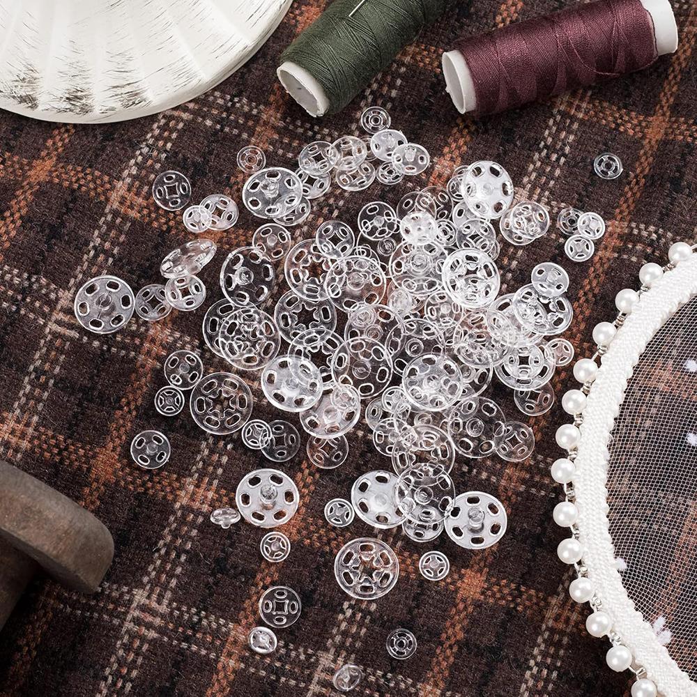 90Sets Plastic Sew-on Snap Buttons Invisible Snap Fasteners Buttons Round Clear Press Button for Sewing Clothing DIY Craft