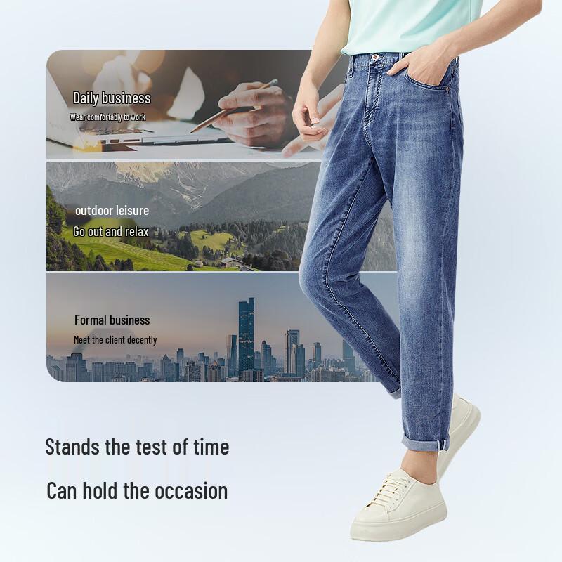 Hongdou Men's Linen Blend Straight-Leg Jeans