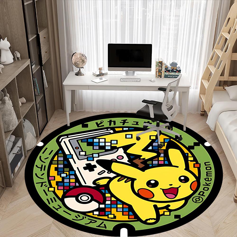 1pc Pikachu Gaming Office Round Area Rug, Indoor Mat Suitable For Office, Under Office Chairs Bedroom Living Room Home Decor, Room Deco