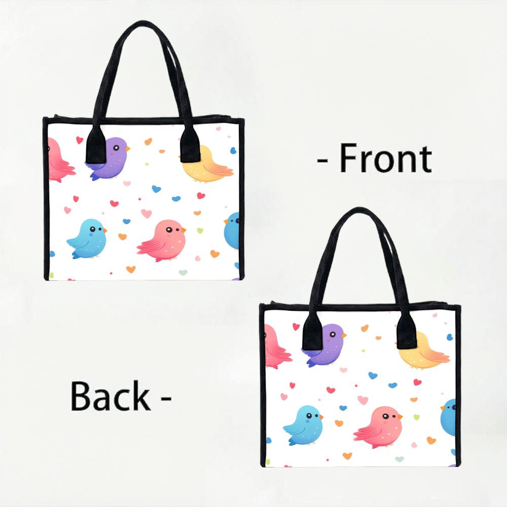 Cute Cartoon Bird Pattern Shoulder Tote Bag Portable Lightweight Fashion Casual Daily Use Shopping Bag