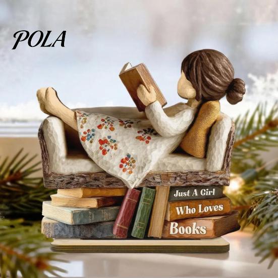 Reading on Sofa Wood Sign Woman Book Wooden Plaque, Just A Girl/Boys Who Loves Statue for Personalized Lover Ornament Shelf Desk, Literary Wall