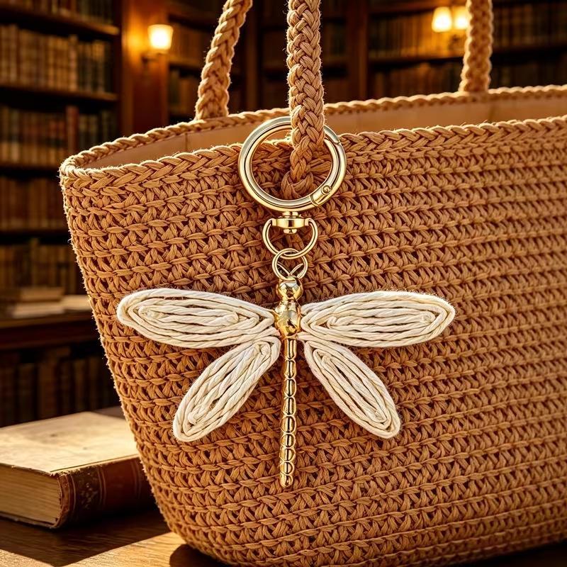 Colorful Woven Dragonfly Keychain Pendant Bohemian Style Pendant Hand-Woven Keychain Accessory Beach Bag Charm
