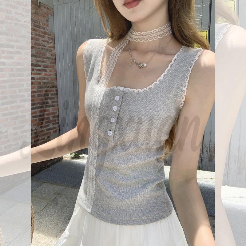 Women s Slim Fit White Lace-Trim Camisole - Summer 2026 L