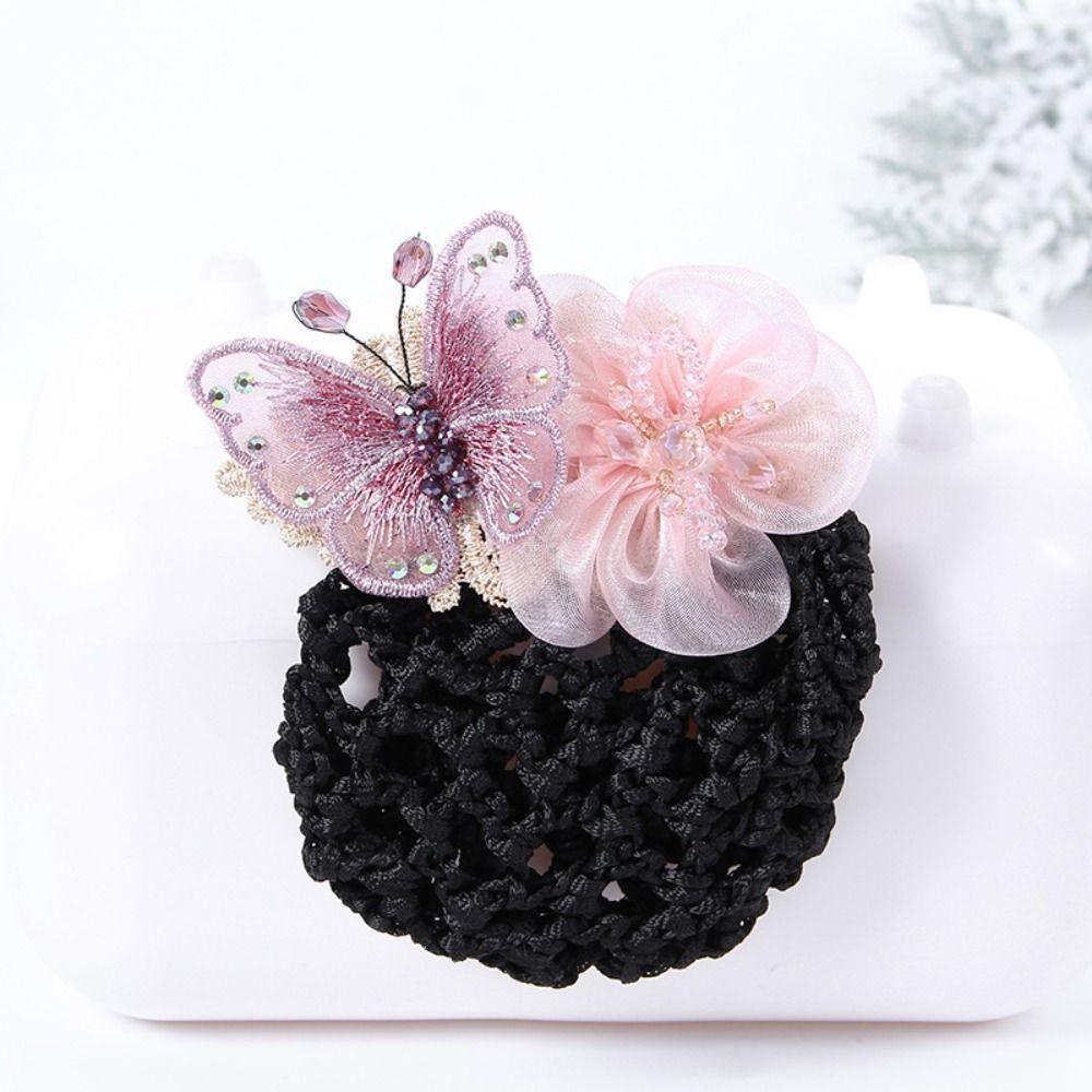 Butterfly Flower Hair Bun Net Korean Style Hair Bun Holder Work Hair Accessory Hotel Staff Uniform