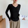 Women's Autumn/Winter V-Neck Long-Sleeve Modal Shirt - Slim Fit, Arc Hem