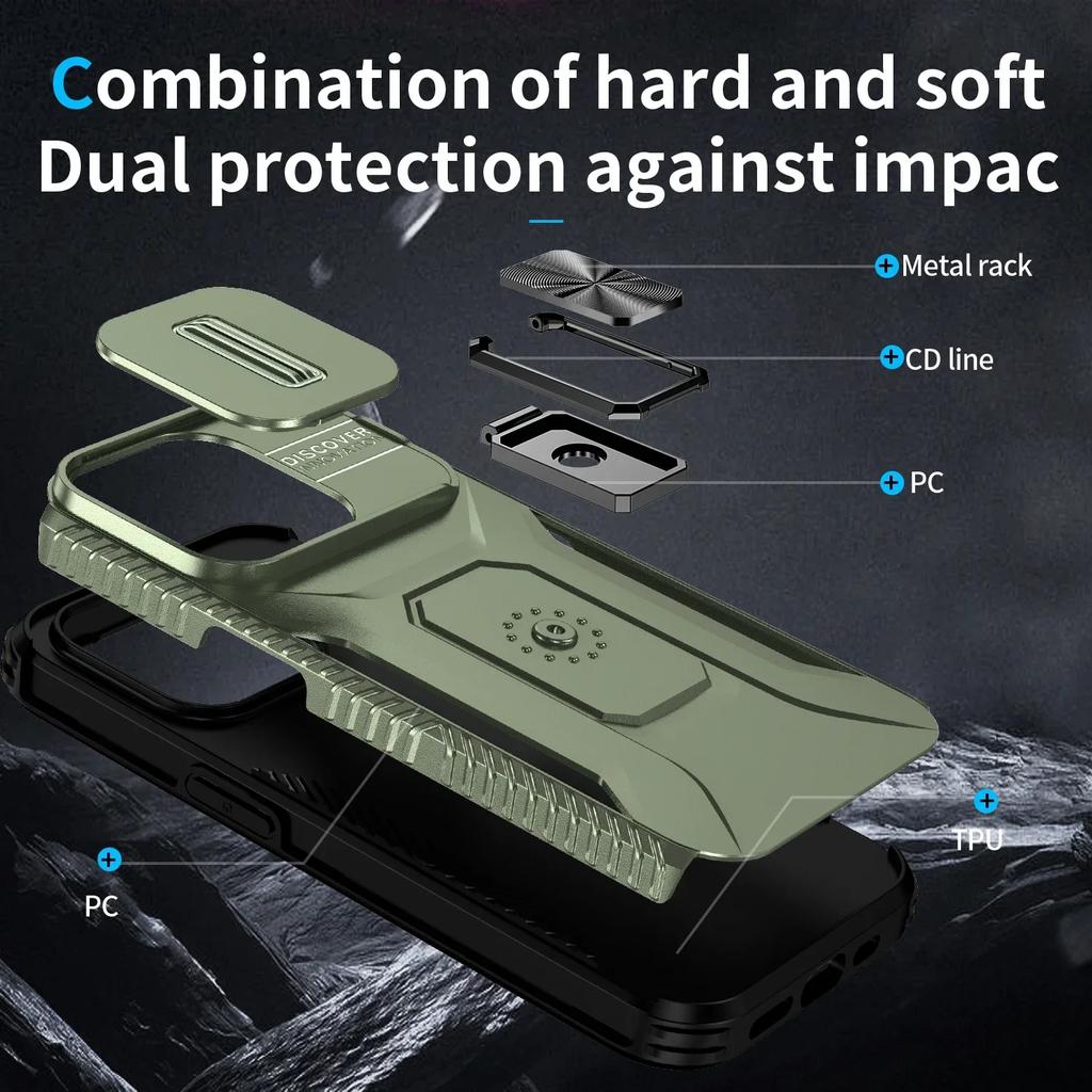 Coque Hybride Robuste Armor pour IPhone 16 Pro Max 15 11 12 13 14 Xs XR 8 7 Plus SE 2022 Fenêtre Coulissante Poussante Coque Otter Boîte Support Housse de Protection