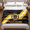 Boston Bruins Printed Flannel Blanket Custom Name Text Soft Warm Throw For Bedroom Holiday Gift