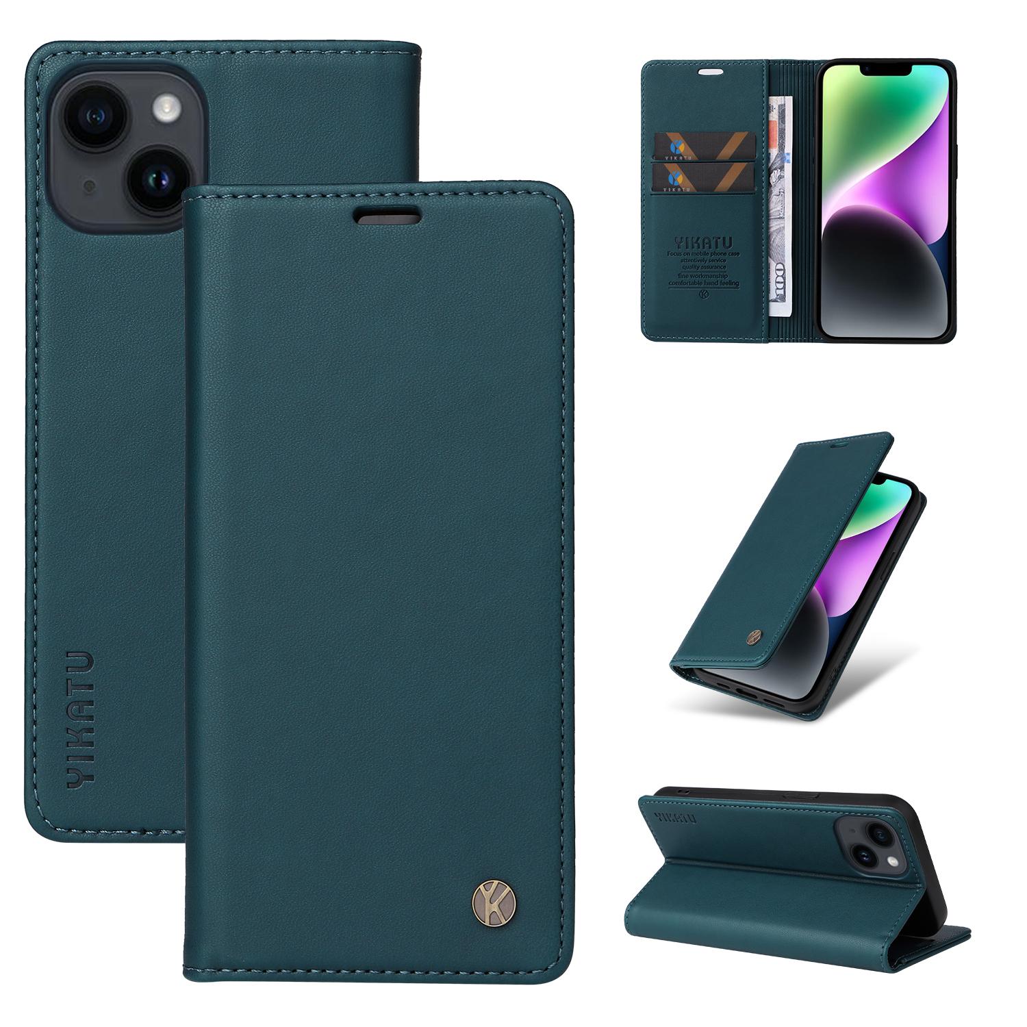 

Магнитный кожаный чехол-кошелек с защитой от кражи для iPhone 14 Pro Max 13 12 11 SE 2 X XS XR 8 7 Plus, защитный слой с блокировкой RFID iPhone 14 Pro зелёный