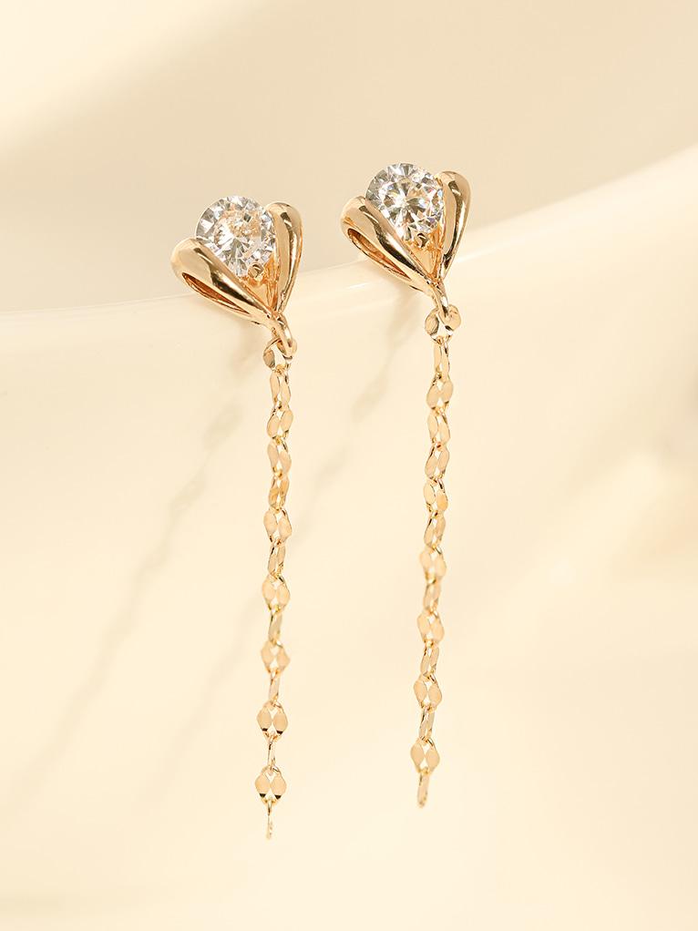 Minimalpiercing 14K Tulip Long Chain Drop Piercing Earrings