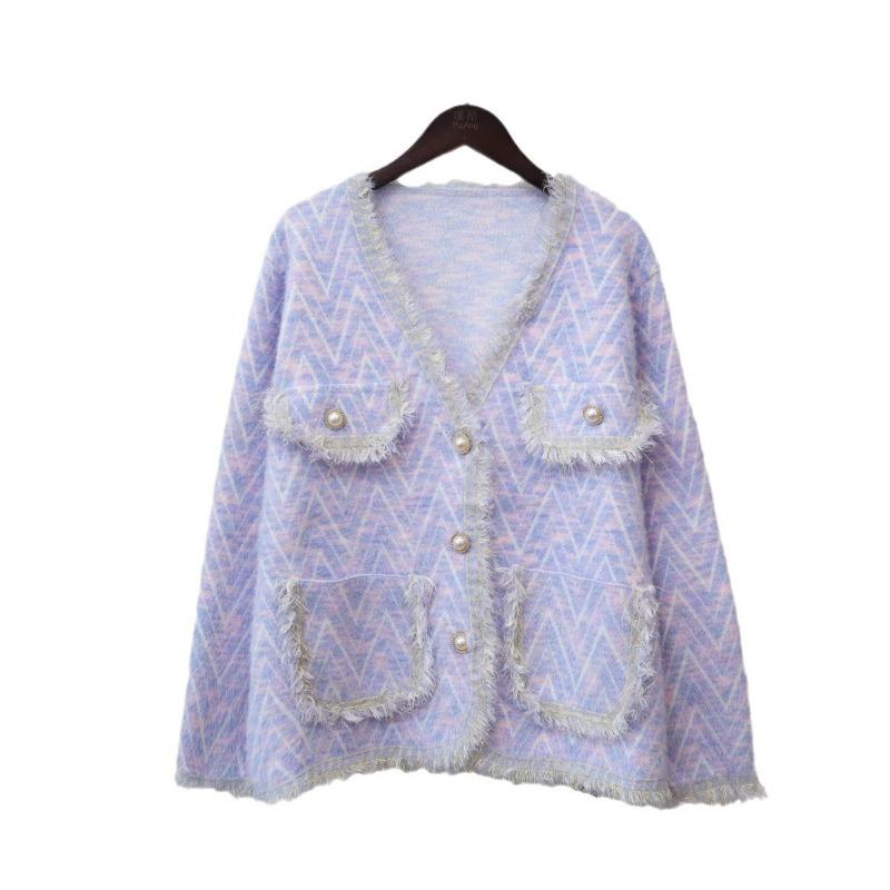 Imitation Mink Velvet Knitted Cardigan Women's Autumn and Winter Loose Retro Niche Sweater Jacket Retro Style