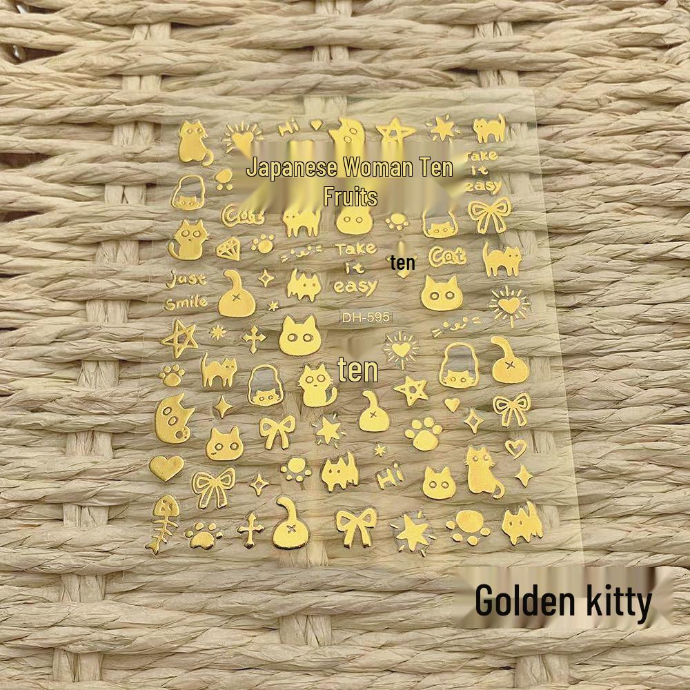 Модные наклейки для маникюра с кошками: Милые, Золотые и Серебряные Мультяшные Самоклеящиеся Украшения