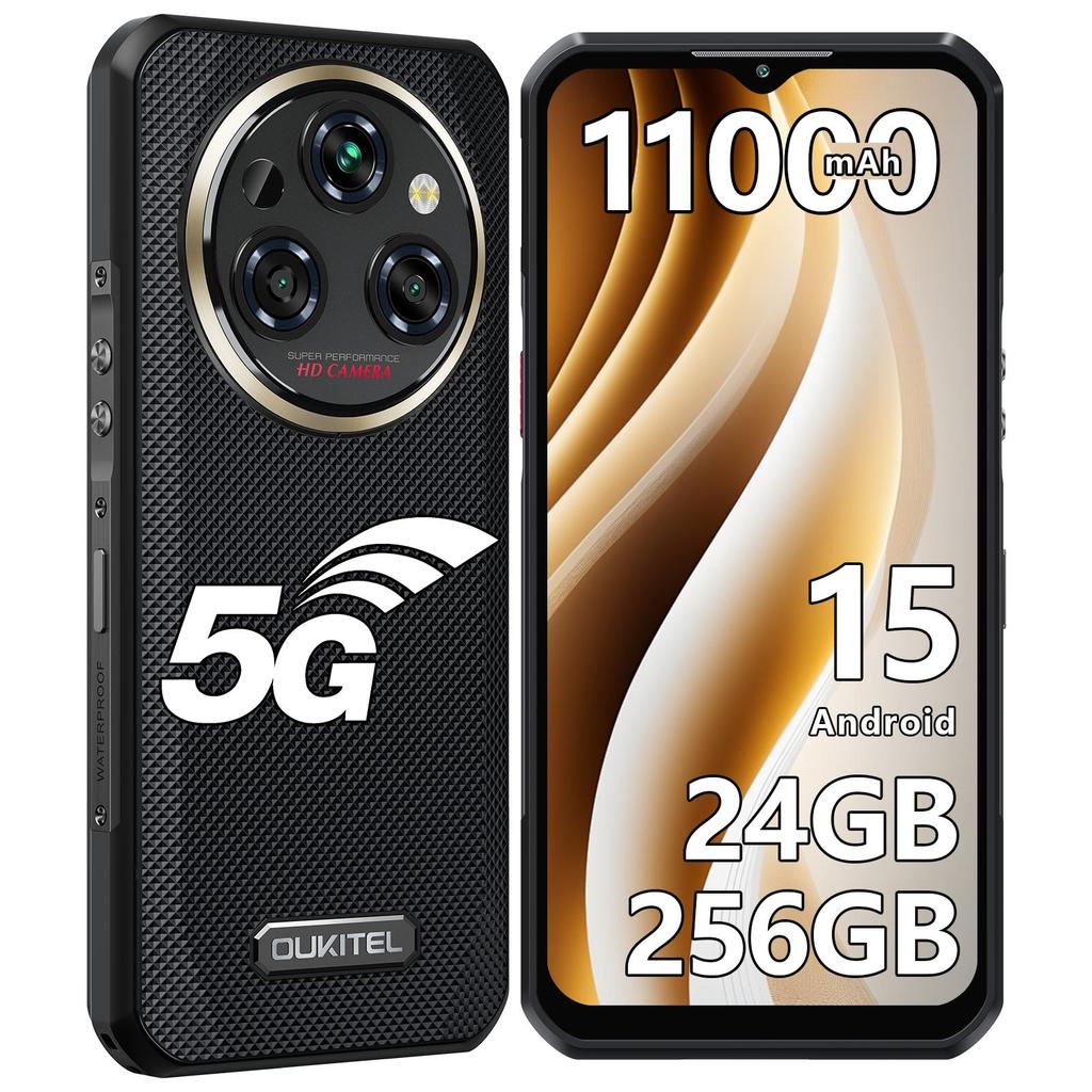 OUKITEL WP35 Rugged Smartphone 5G Android 15, 11000mAh/33W, 24GB+256GB/2TB, 2.4K 6.6" FHD+ Display, 108MP+8MP Night Vision, 5G Dual SIM/NFC/GPS/OTG