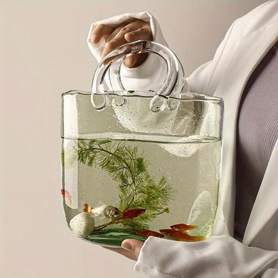 Vase en Verre Style Nordique Chic Design Sac à Main Planteur Hydroponique & Aquarium DIY, Blanc Transparent Décoration d'Intérieur Moderne pour Salon Verrerie Élégante