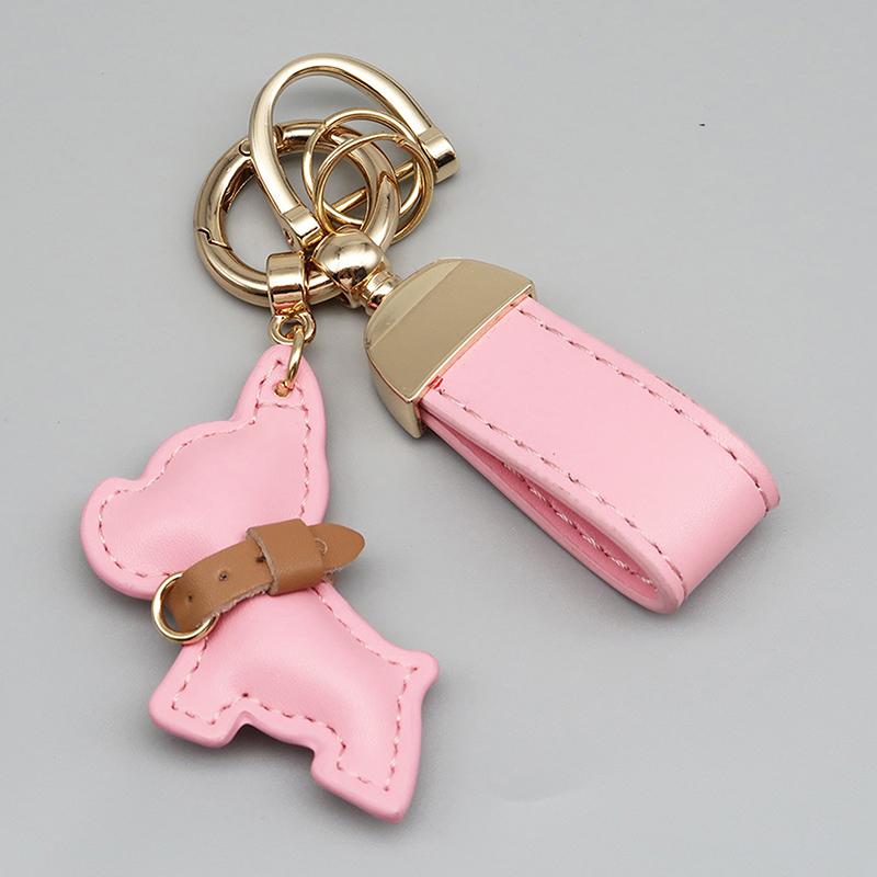 1 Piece Multi-color Leather French Bulldog Puppy Car Keychain Creative Gift Bag Pendant Ornament Cute Car Key Chain