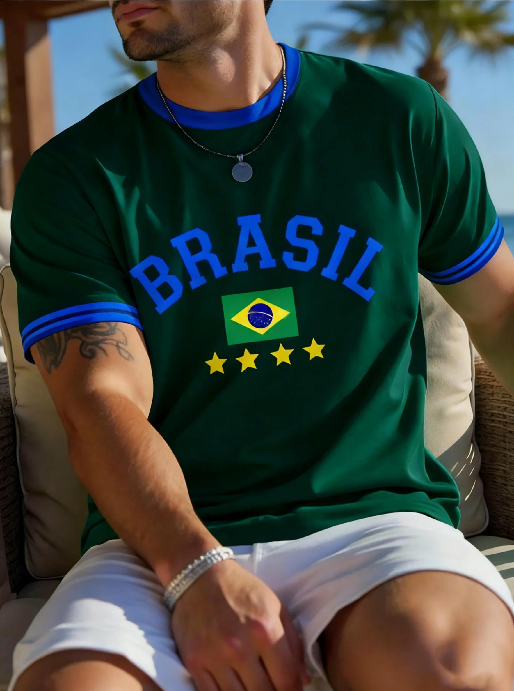Chengyu19861314-1 Braziliaanse Vlag 3D Geprint T-shirt Zomer Casual Ronde Hals Korte Mouwen Top Modieuze Heren Sport Pullover XS