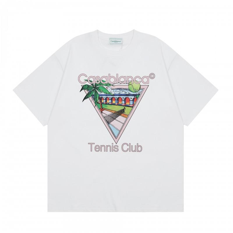 Casablanca Streetwear T-Shirt Men Women Loose Fit Short Sleeve Casual Tee High Street Style