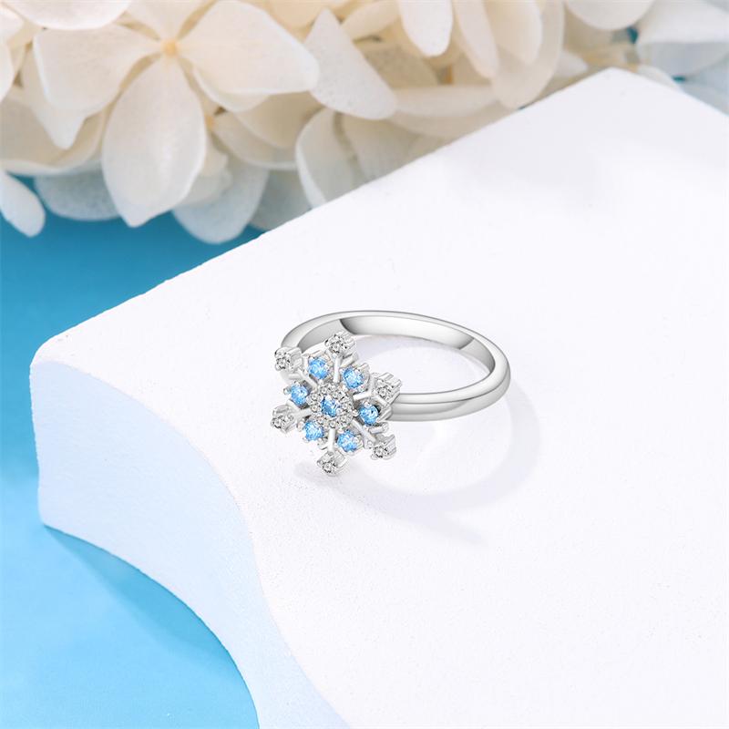 Rings for Women 925 Silver Color Popular Blue Zircon Blossom Flower Snowflake Stars Moon Rings Wedding Party Romantic Jewelry