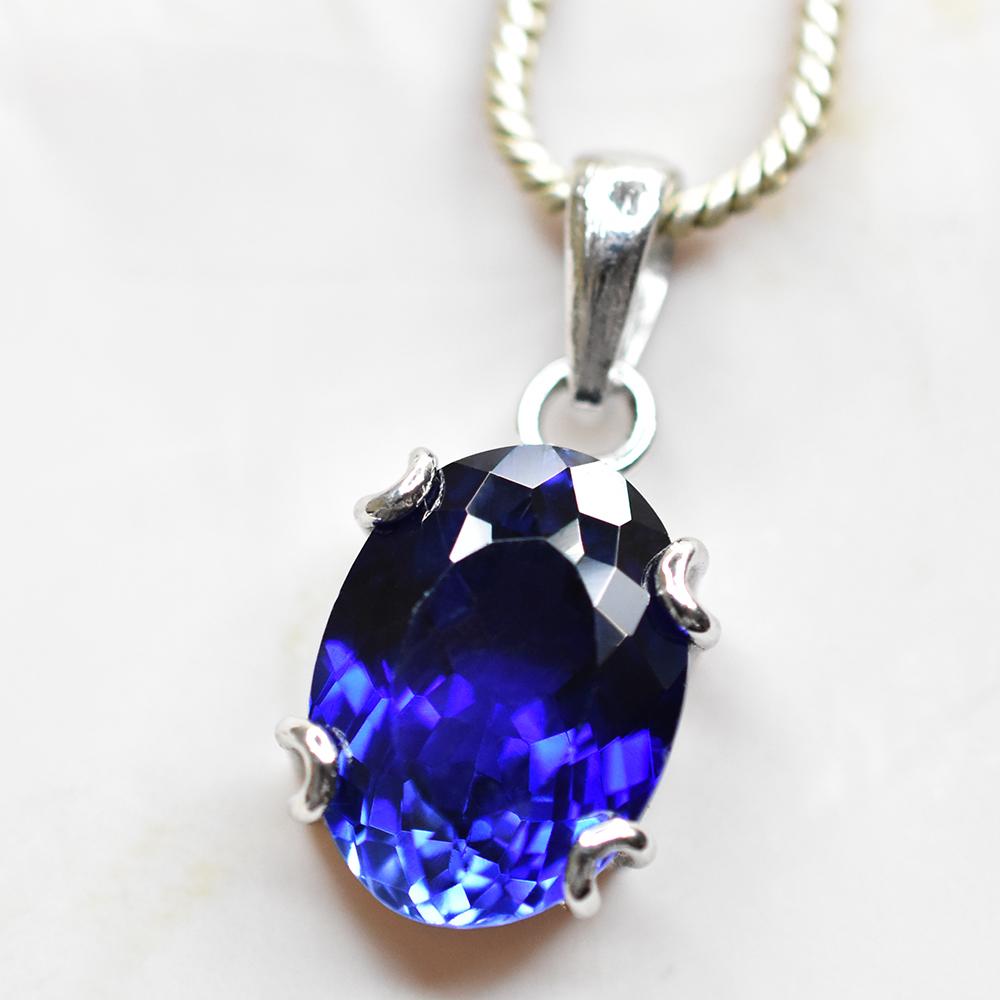 CERTIFIED Oval Blue Tanzanite 20Ct 925 Sterling Silver Natural Pendant Free Gift