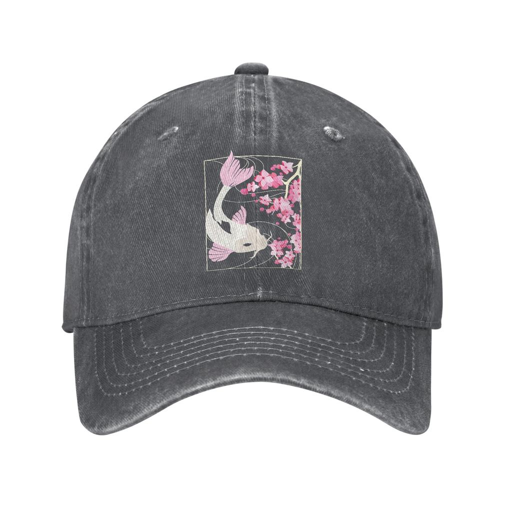 Cherry Blossom Japanese Fish I Koi Carp Baseball Caps Vintage Distressed Denim Snapback Cap Unisex Women Golf Gift Caps Hat