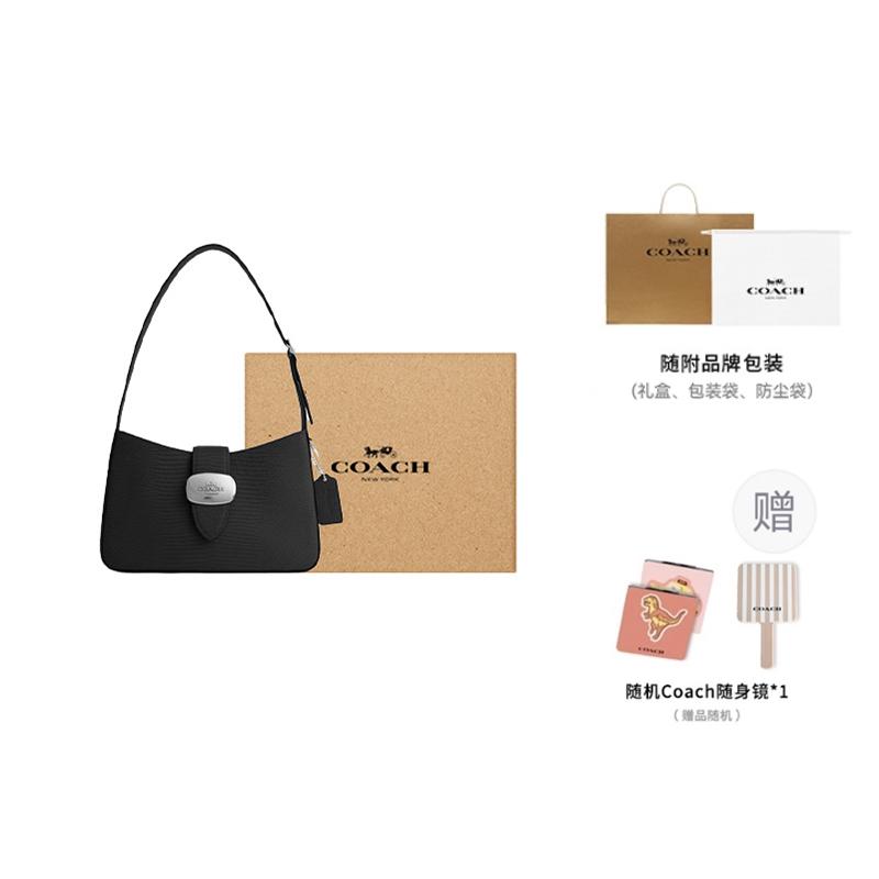COACH Eliza Lizard Embossed Leather Handbag, Shoulder Bag Medium Women's Silver & Black CR107-SVBK