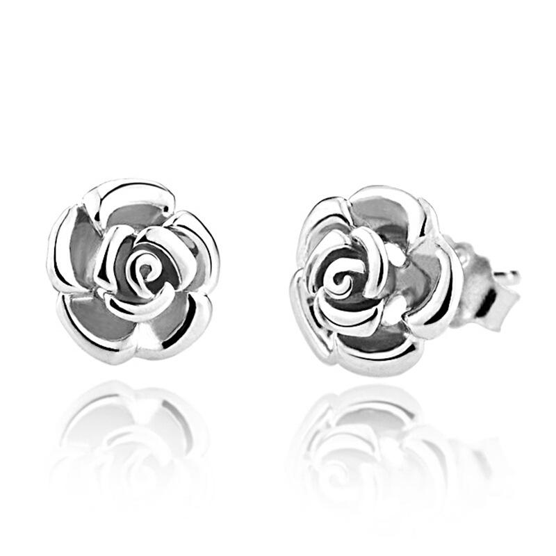 Buyee 925 Sterling Silver Female Stud Earring Elegant Rose Flower Small Earring for Women Fashion Fine Jewelry Earring Gift