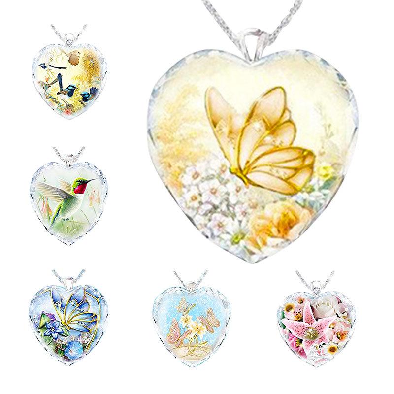 

Creative flower butterfly bird necklace simple fashion crystal necklace series