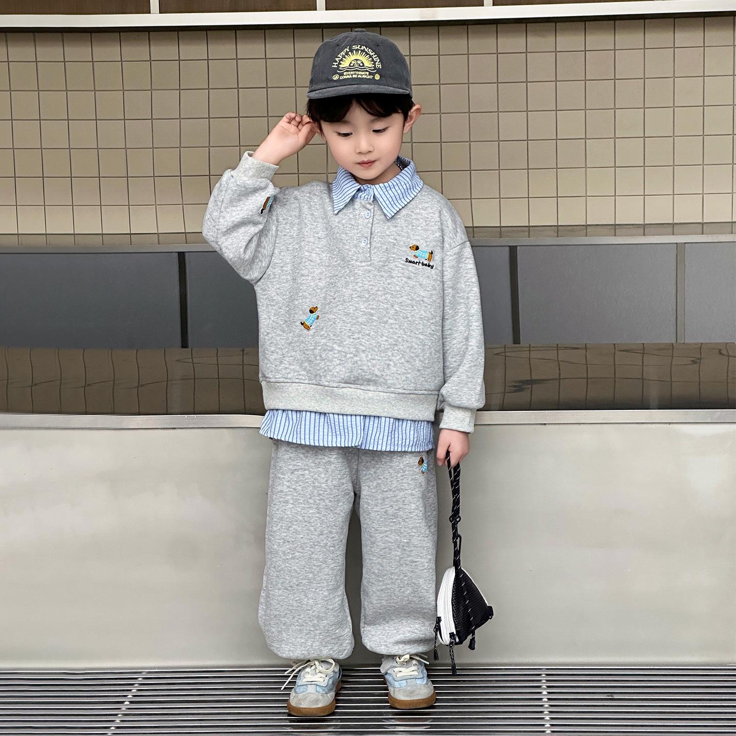 

Korean Style Boys Sweatshirt & Sweatpants Set - 2025 New Trendy Autumn Outfit for Kids 110 cm сірий колір
