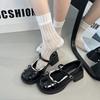 Versatile thick heel Mary Jane shoes women's summer new French round head bow British style small leather shoes women